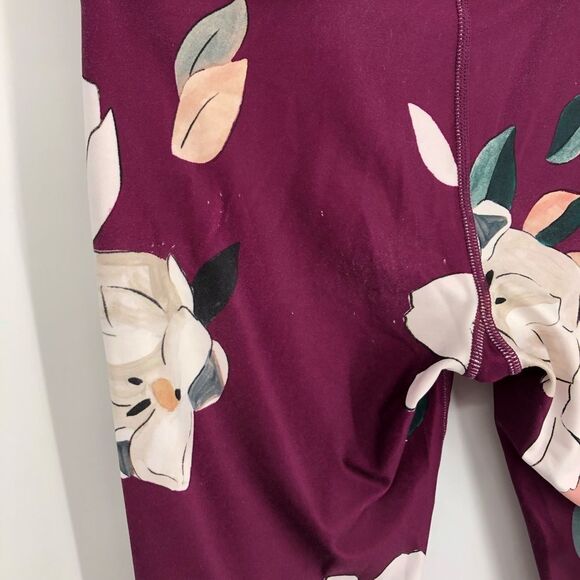 Athleta Floral Elation 7/8 Tight Athletic Leggings Womens Small Wine Purple Red - Picture 8 of 16